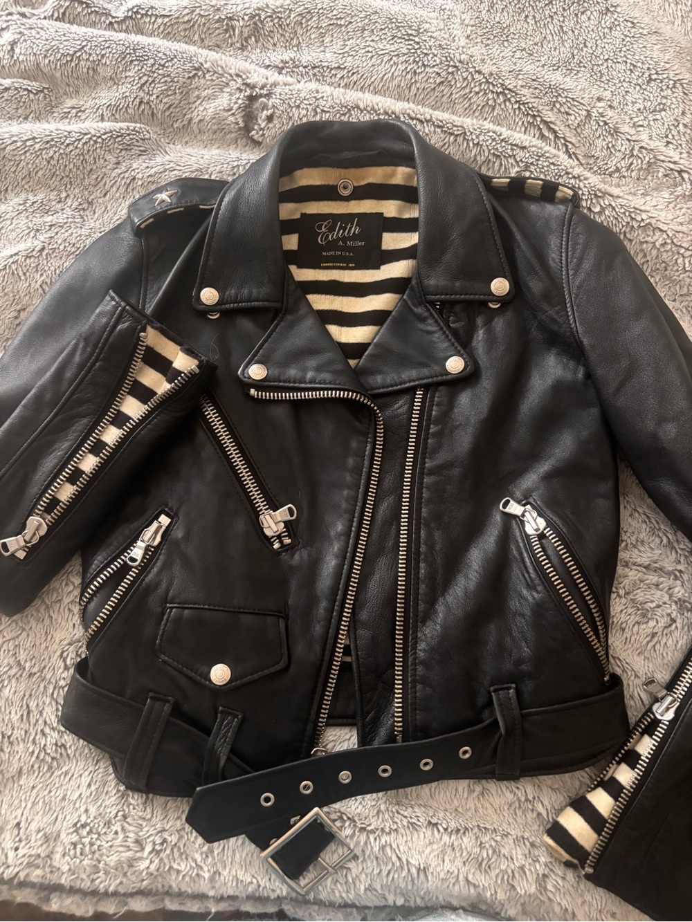 Schott NYC x Edith A. Miller Black Lambskin Leather Jacket